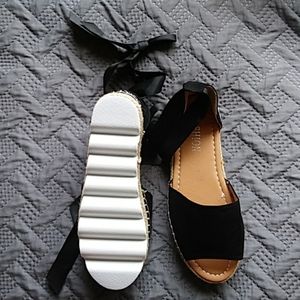 Fashion black platform ankle wrap sandles